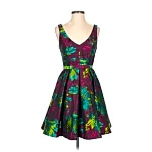 ABS Allen Schwartz V-Neck Floral Mini Dress - Purple and Green